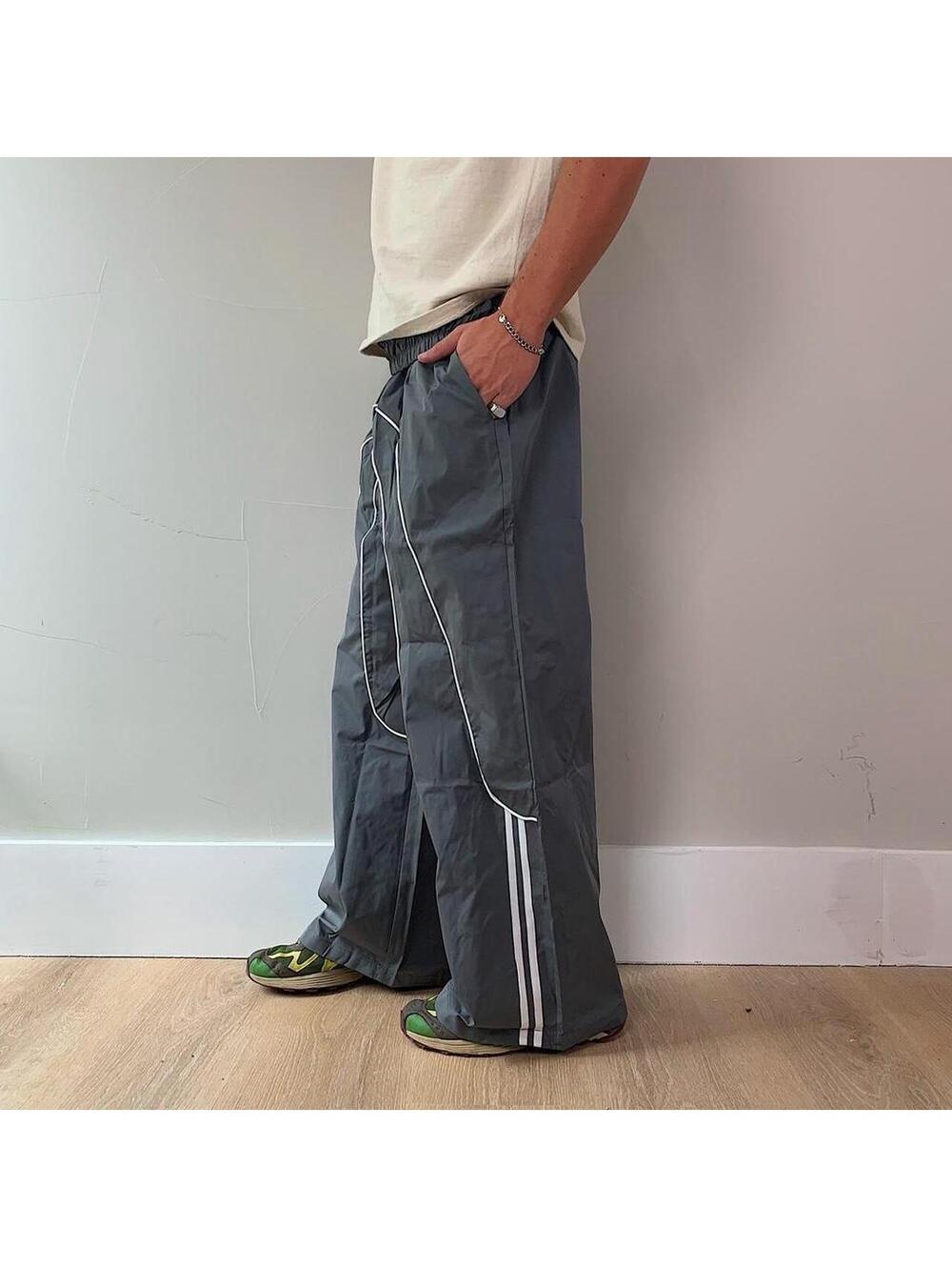 Streetwear super Baggy Y2K vintage style grey track pants with white stripes - Picture 8 of 8